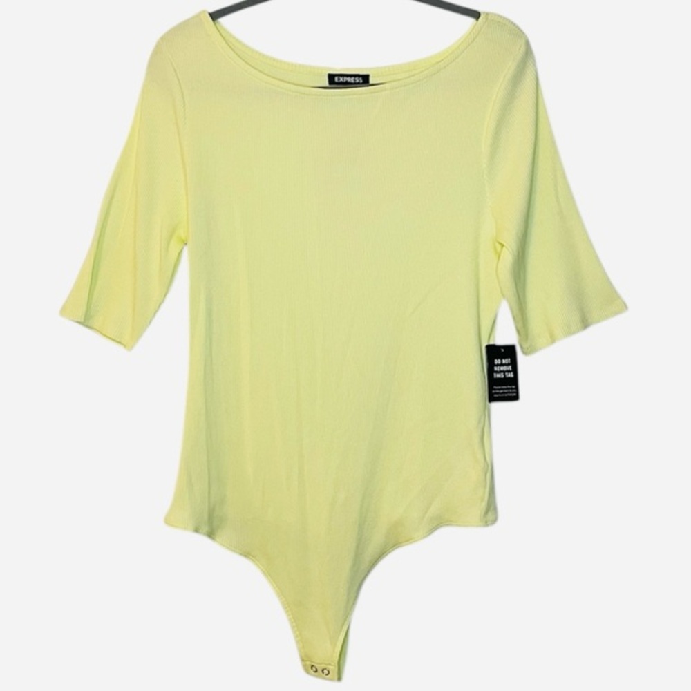 NEW Express Butter Yellow Ribbed Scoop Neck Thong Bodysuit, Size XL